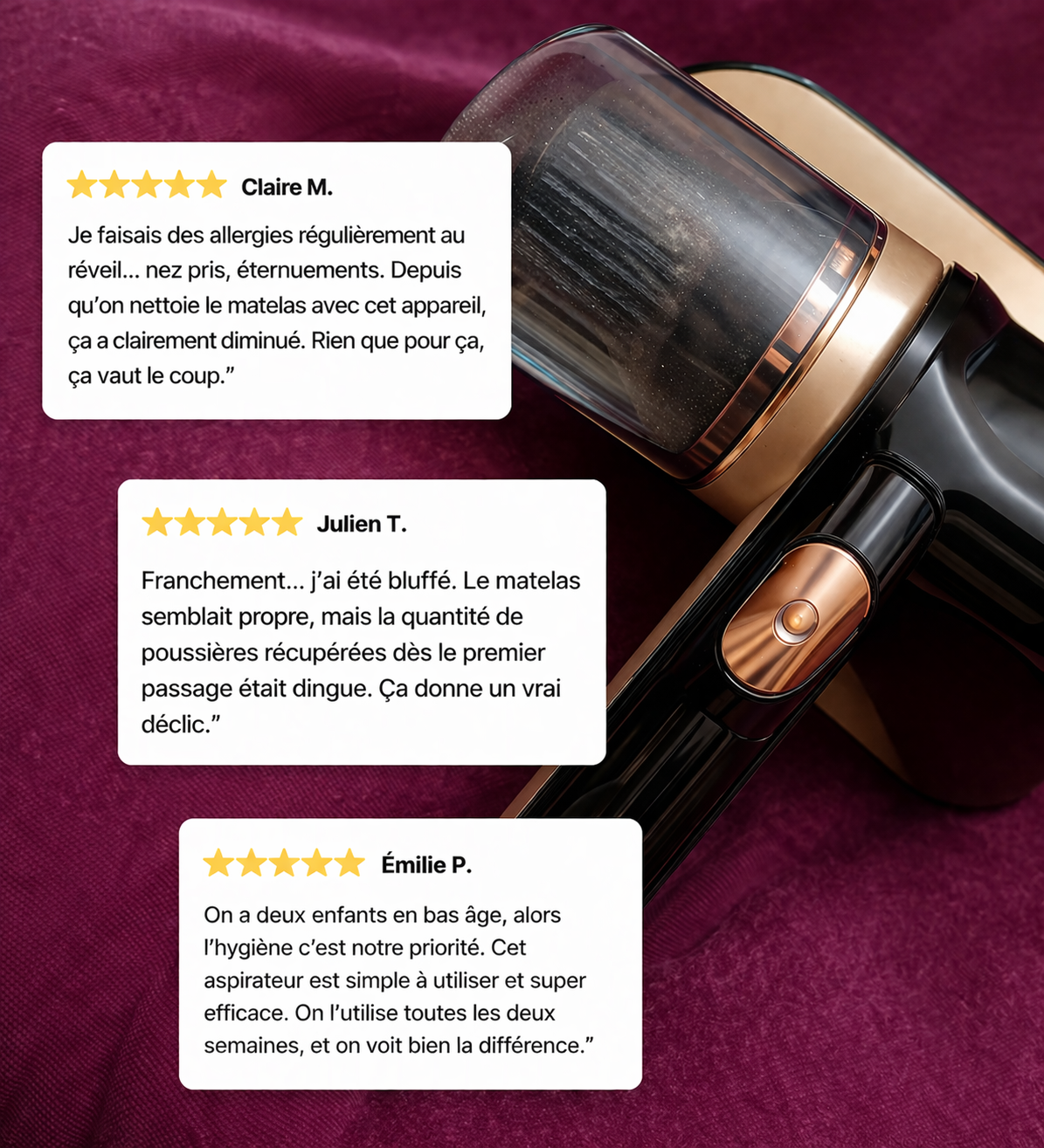 Aspirateur anti-acariens pour matelas & textiles