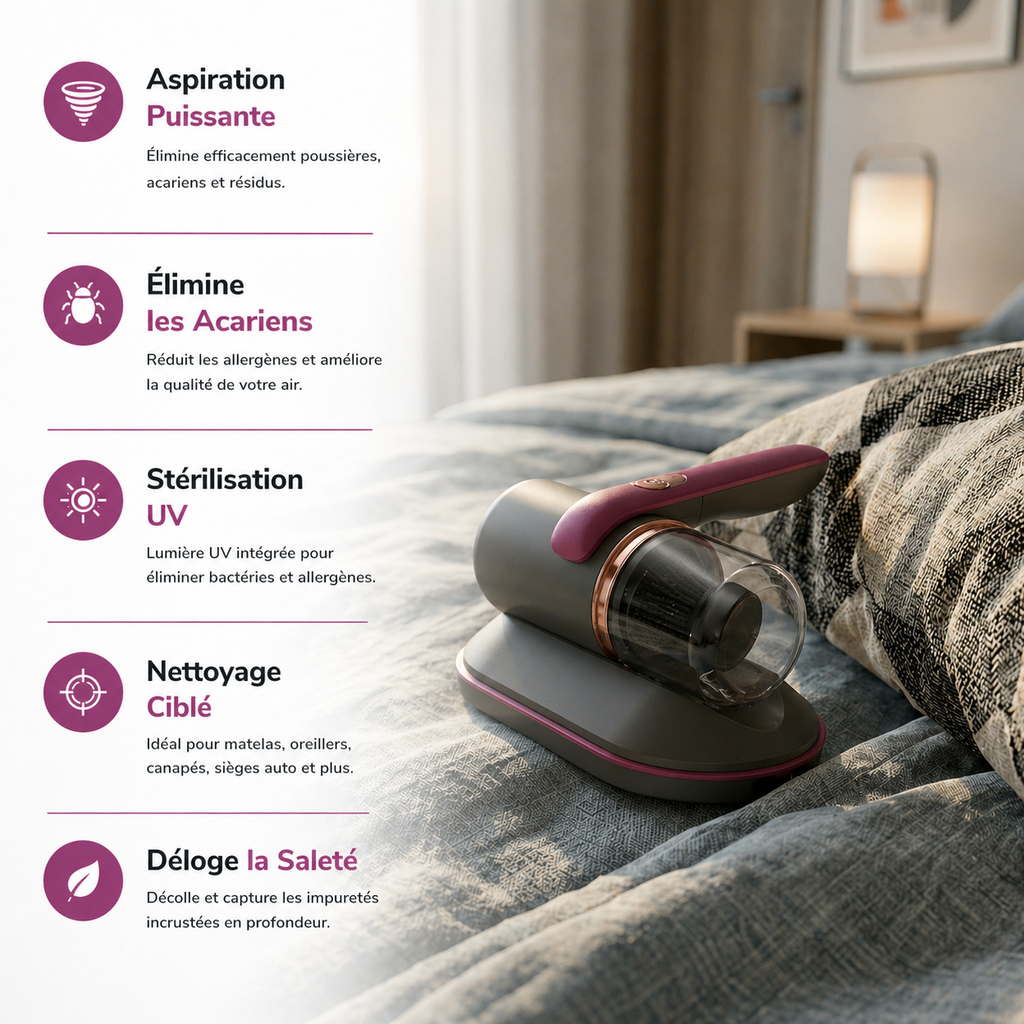 Aspirateur anti-acariens pour matelas