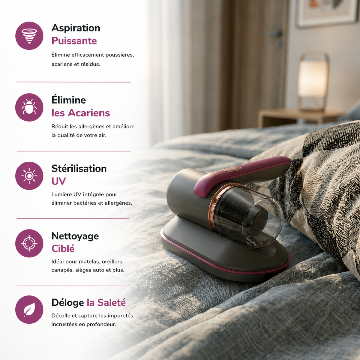 Aspirateur anti-acariens pour matelas